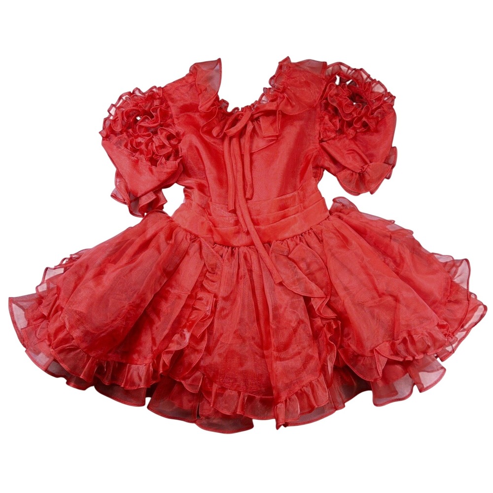 VTG Marthas Miniatures Girls 12-18M Red Organza Ruffle Pageant Cupcake Dress 80s